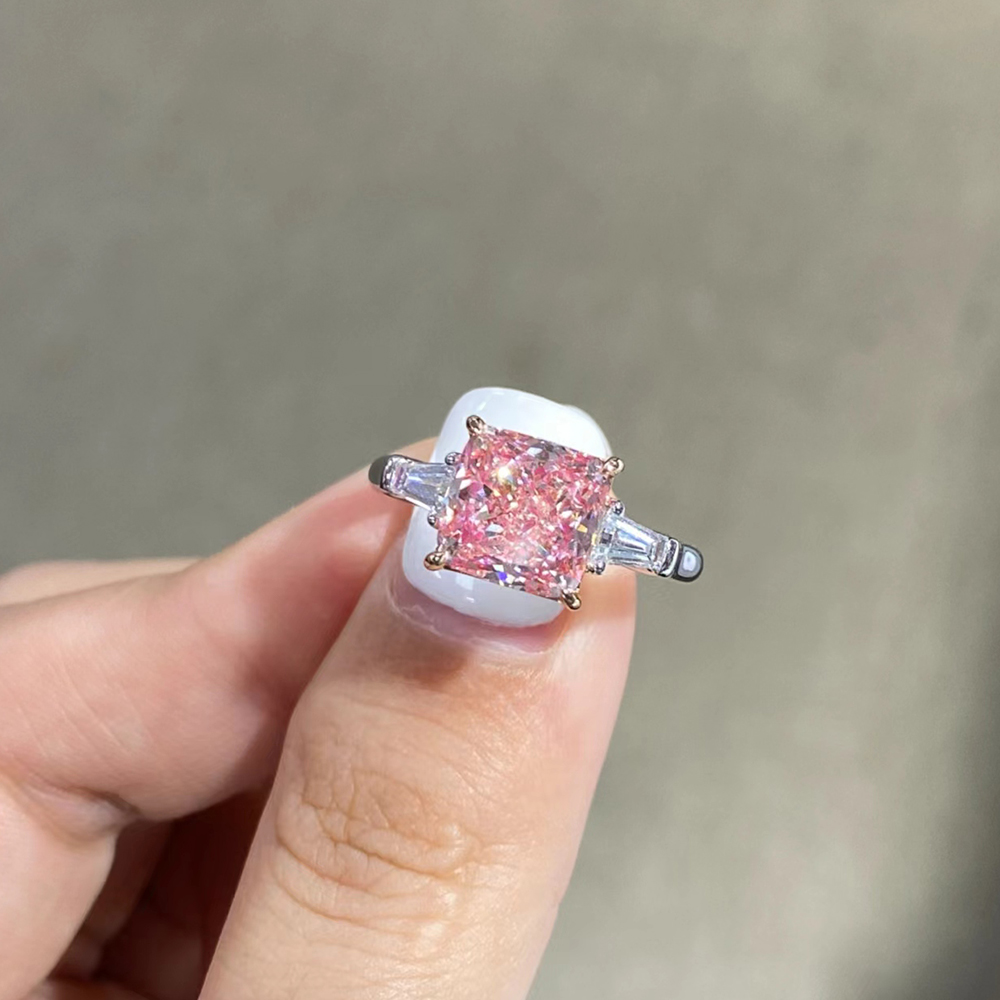 SLZZ001F68 3.29ct Cushion Pink Lab Grown Diamond in 18K White Gold Ring