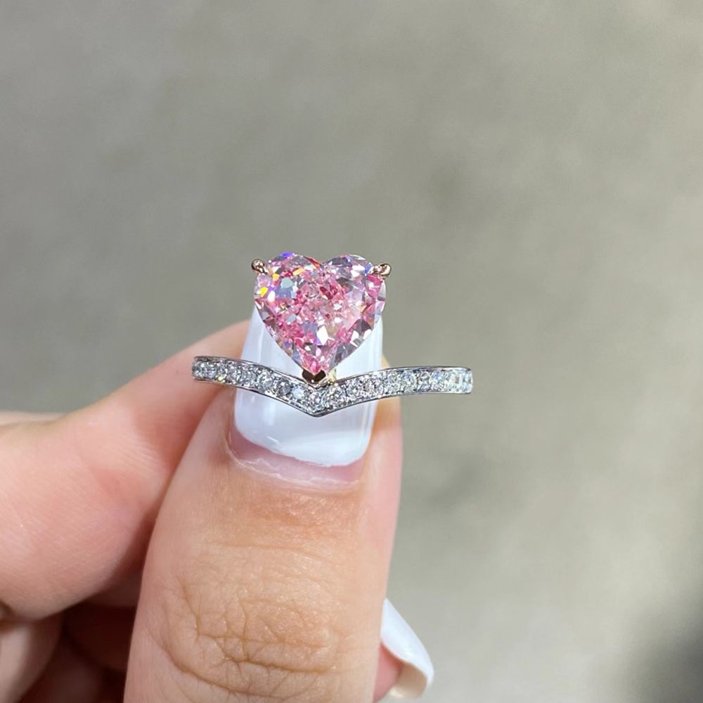 SLZZ001F69 2.82ct Heart Pink Lab Grown Diamond in 18K White Gold Ring