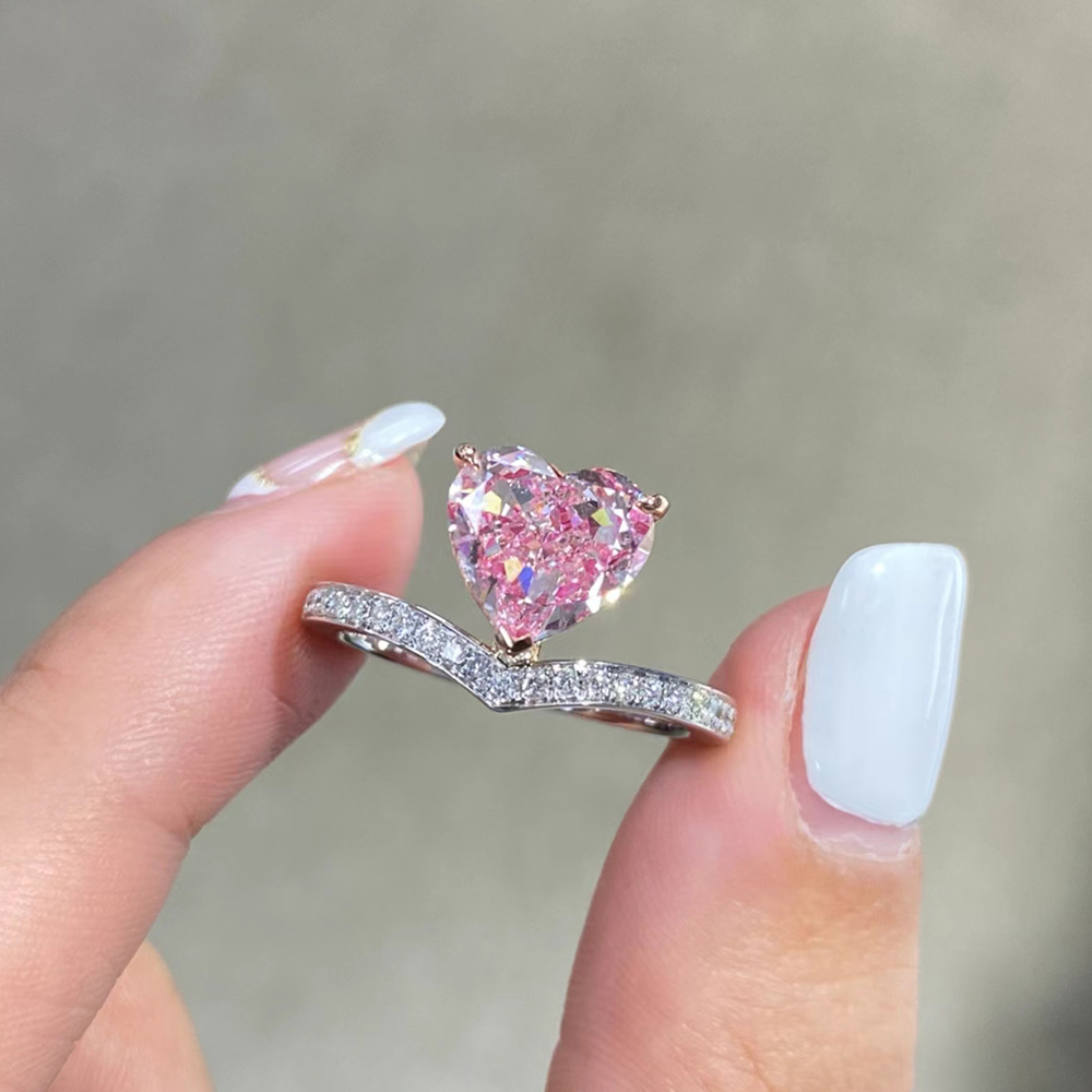 SLZZ001F69 2.82ct Heart Pink Lab Grown Diamond in 18K White Gold Ring