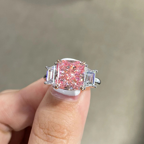 SLZZ001F70 5.29ct Cushion Pink Lab Grown Diamond in 18K White Gold Ring