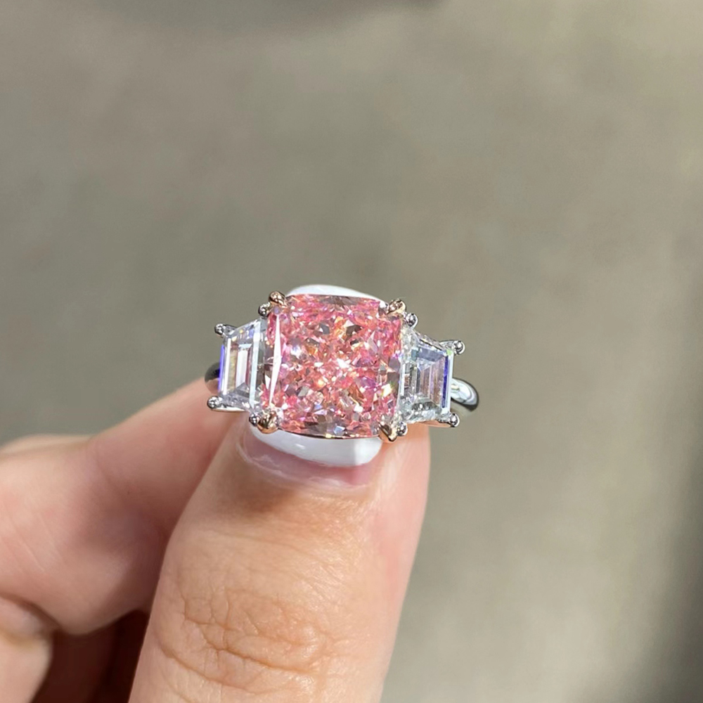 SLZZ001F70 5.29ct Cushion Pink Lab Grown Diamond in 18K White Gold Ring