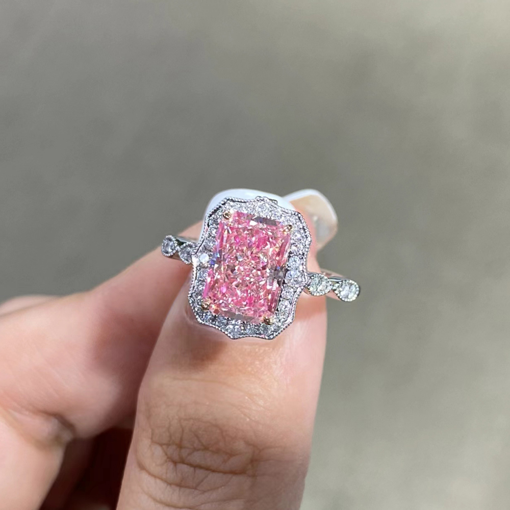 SLZZ001F71 2.82ct Radiant Pink Lab Grown Diamond in 18K White Gold Ring