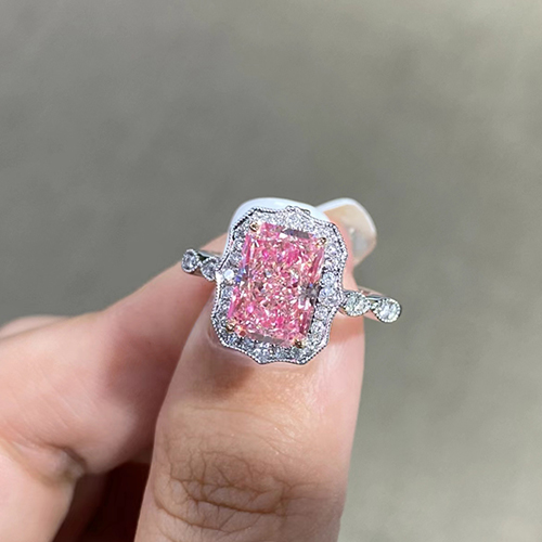 SLZZ001F71 2.82ct Radiant Pink Lab Grown Diamond in 18K White Gold Ring