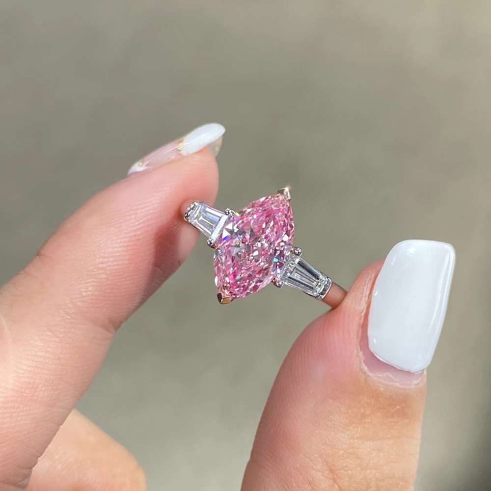 SLZZ001F72 2.37ct Horse Eye Pink Lab Grown Diamond in 18K White Gold Ring