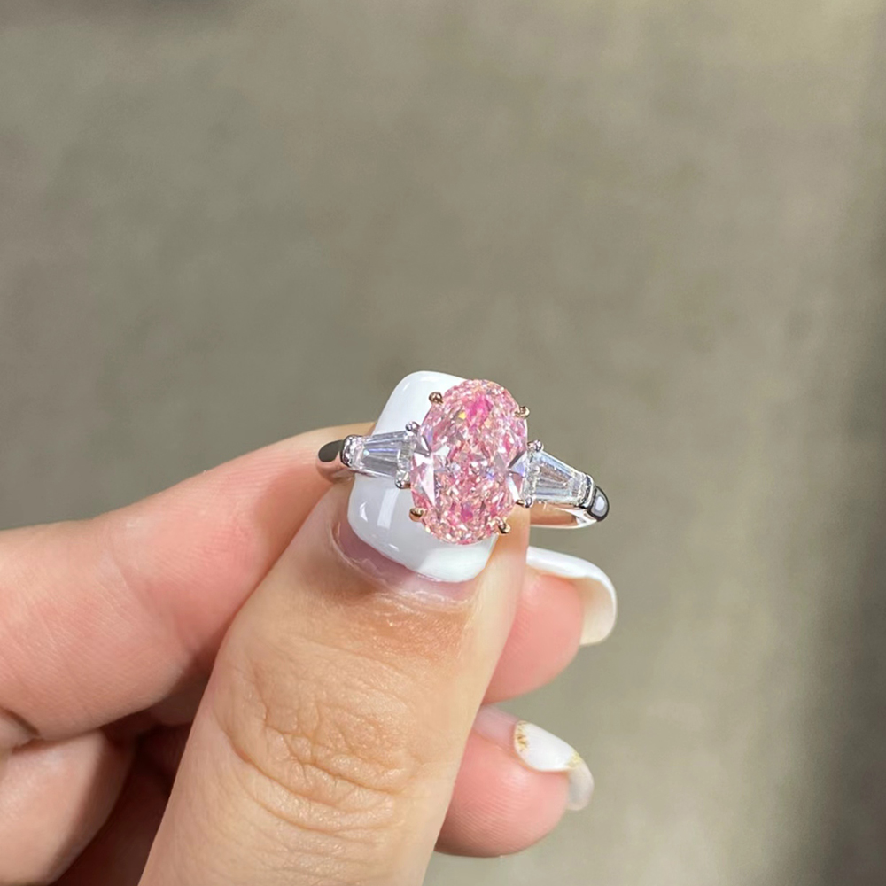 SLZZ001F74 2.67ct Oval Pink Lab Grown Diamond in 18K White Gold Ring