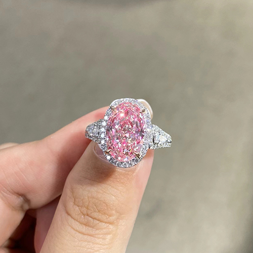 SLZZ001F75 5.03ct Oval Pink Lab Grown Diamond in 18K White Gold Ring