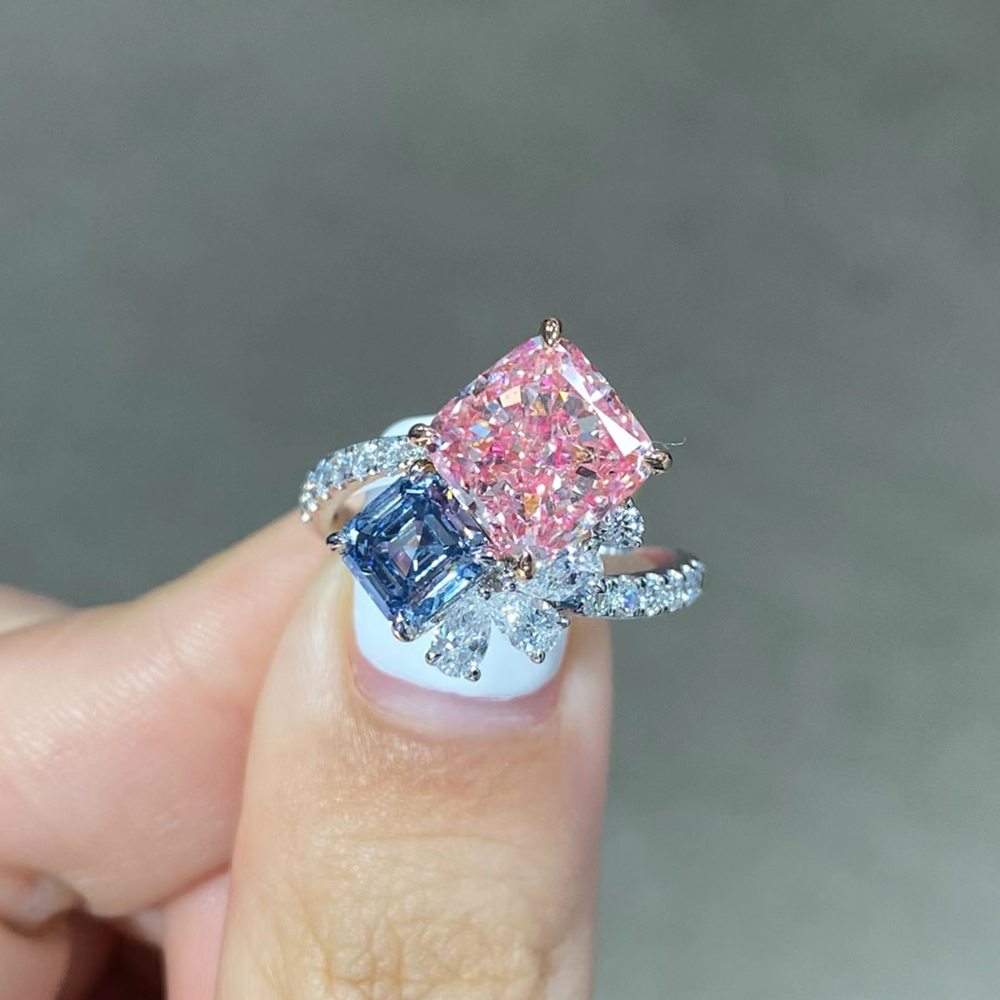 SLZZ001F79 Cushion，Ascher Pink Lab Grown Diamond in 18K White Gold Ring