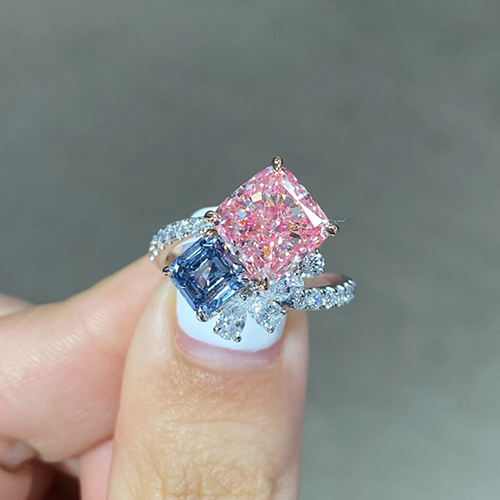 SLZZ001F79 Cushion，Ascher Pink Lab Grown Diamond in 18K White Gold Ring