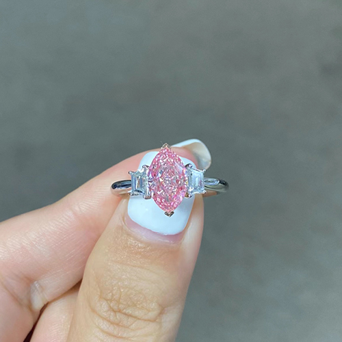 SLZZ001F82 1.89ct Horse Eye Pink Lab Grown Diamond in 18K White Gold Ring