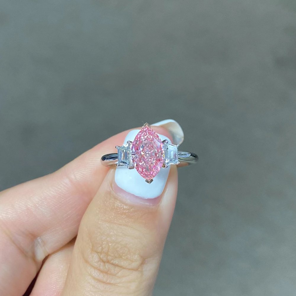 SLZZ001F82 1.89ct Horse Eye Pink Lab Grown Diamond in 18K White Gold Ring