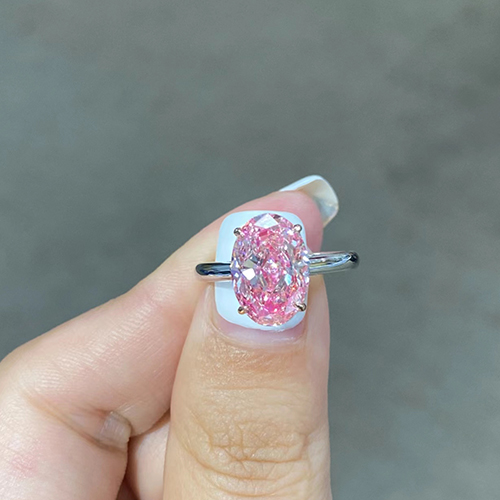 SLZZ001F83 3.76ct Oval Pink Lab Grown Diamond in 18K White Gold Ring