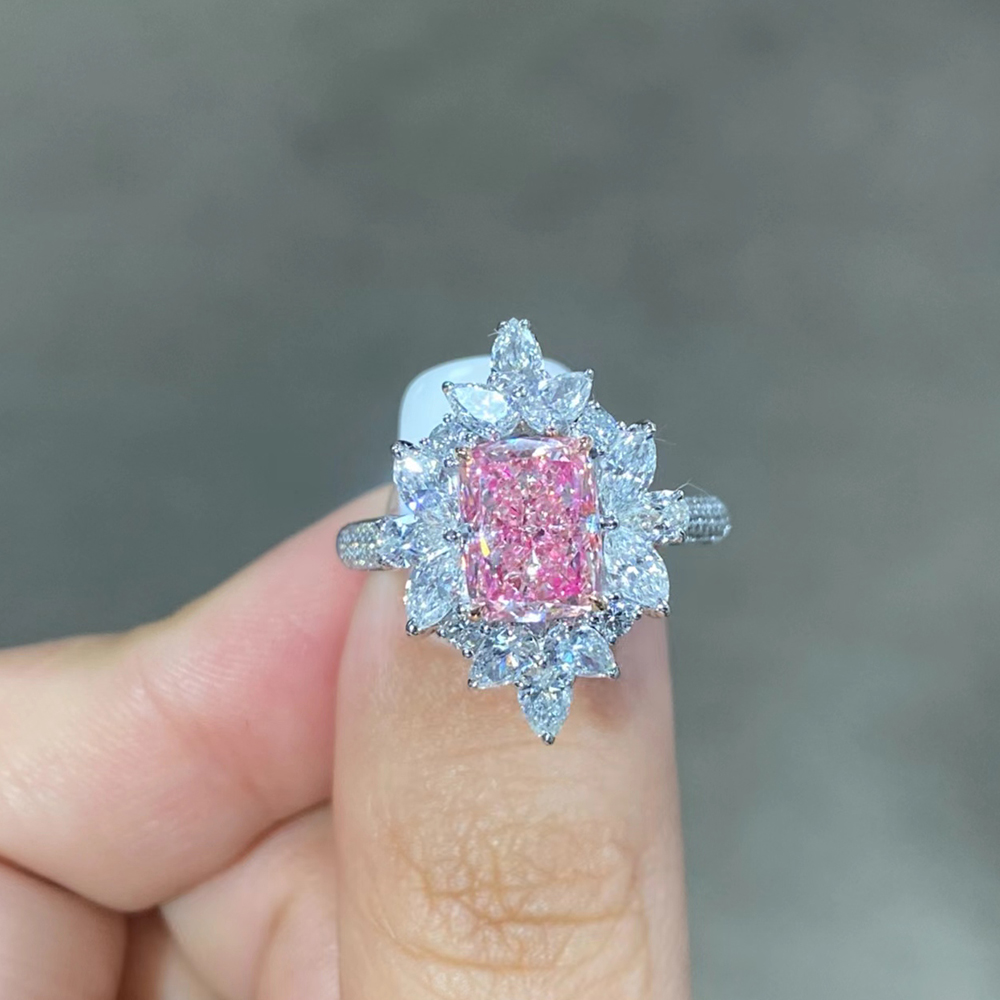 SLZZ001F84 2.21ct Cushion Pink Lab Grown Diamond in 18K White Gold Ring