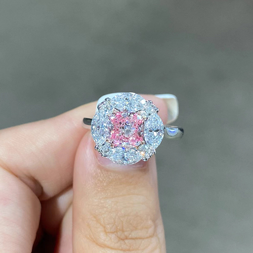 SLZZ001F87 1.12ct Cushion Pink Lab Grown Diamond in 18K White Gold Ring