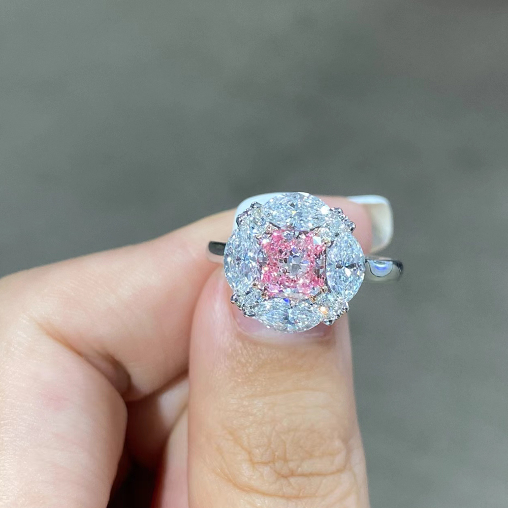 SLZZ001F87 1.12ct Cushion Pink Lab Grown Diamond in 18K White Gold Ring