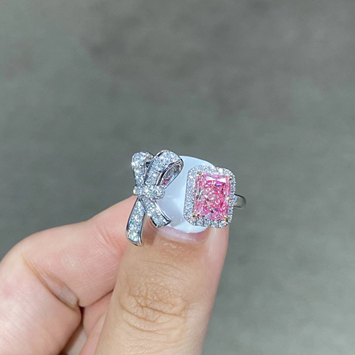 SLZZ001F88 1.52ct Radiant Pink Lab Grown Diamond in 18K White Gold Ring