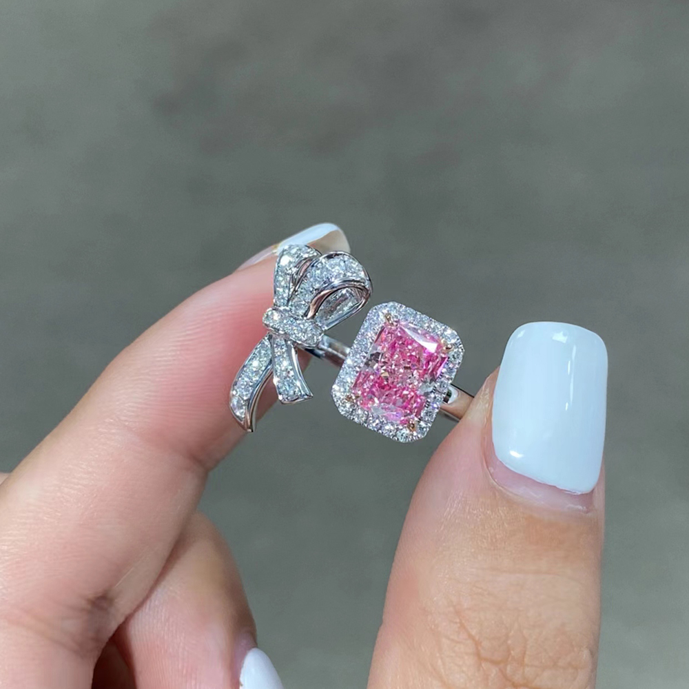 SLZZ001F88 1.52ct Radiant Pink Lab Grown Diamond in 18K White Gold Ring