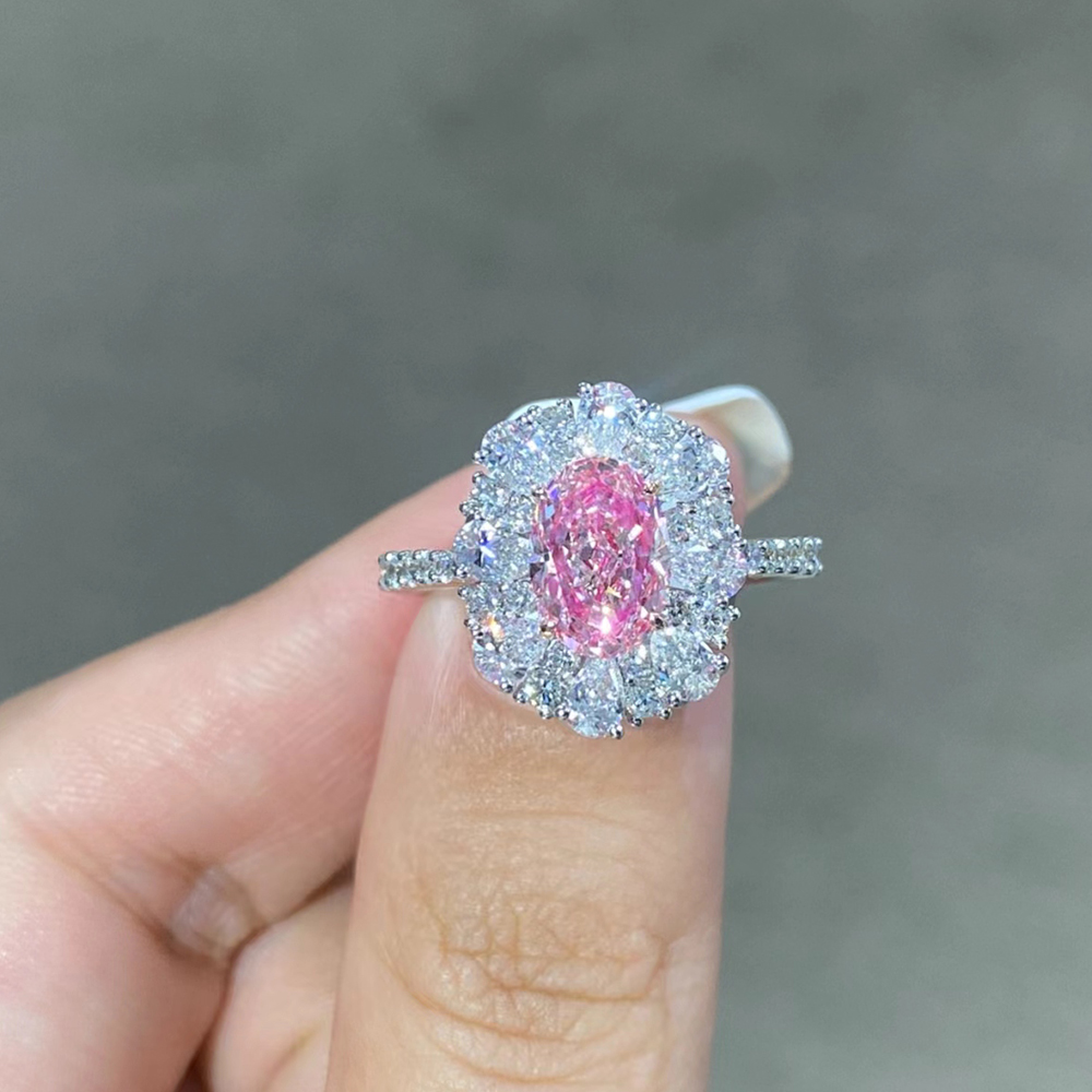 SLZZ001F95 1.69ct Oval Pink Lab Grown Diamond in 18K White Gold Ring