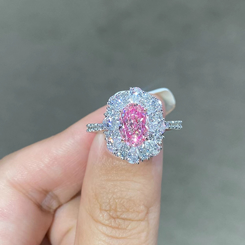 SLZZ001F95 1.69ct Oval Pink Lab Grown Diamond in 18K White Gold Ring