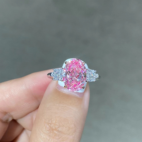 SLZZ001F96 3.82ct Oval Pink Lab Grown Diamond in 18K White Gold Ring