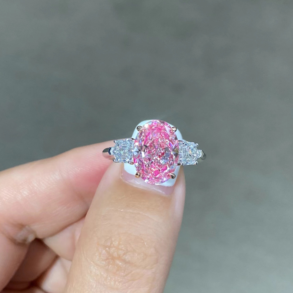 SLZZ001F96 3.82ct Oval Pink Lab Grown Diamond in 18K White Gold Ring