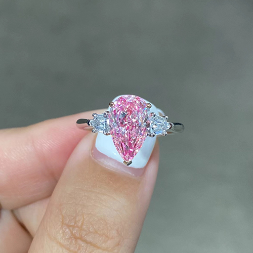 SLZZ001F98 2.51ct Pear Pink Lab Grown Diamond in 18K White Gold Ring