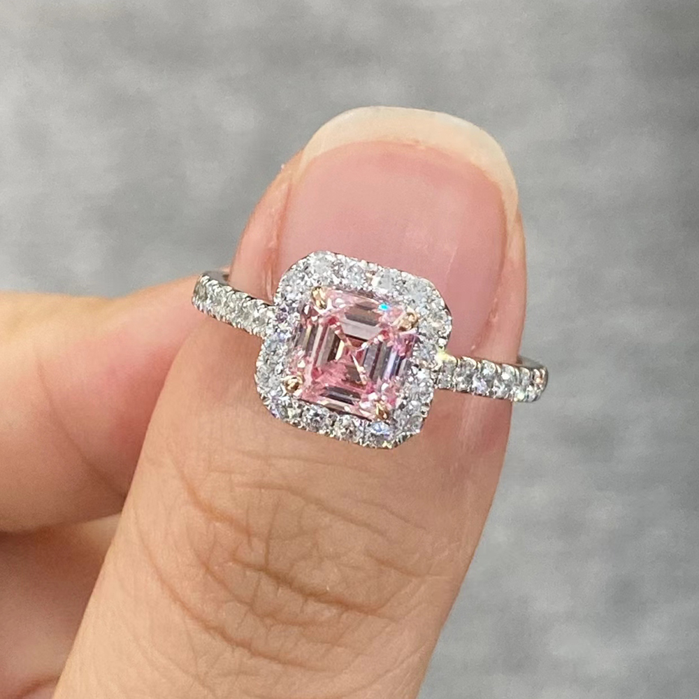 SLZZKCZ010 1.476ct Ascher Pink Lab Grown Diamond in 18K White Gold Ring