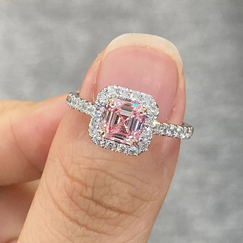 SLZZKCZ010 1.476ct Ascher Pink Lab Grown Diamond in 18K White Gold Ring