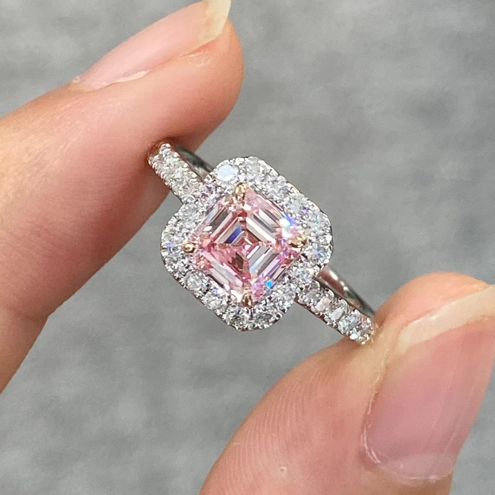 SLZZKCZ010 1.476ct Ascher Pink Lab Grown Diamond in 18K White Gold Ring