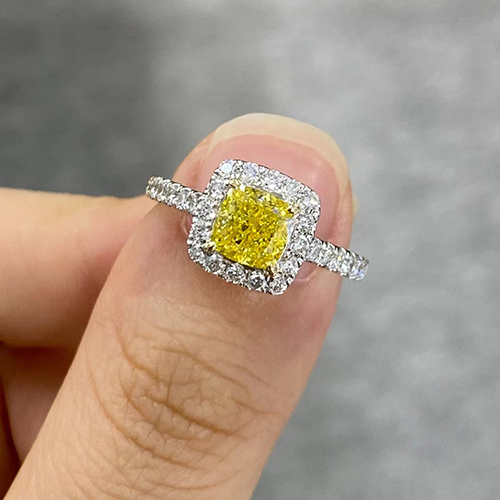 SLZZKCZ033 1.635ct Cushion Yellow Lab Grown Diamond in 18K White Gold Ring