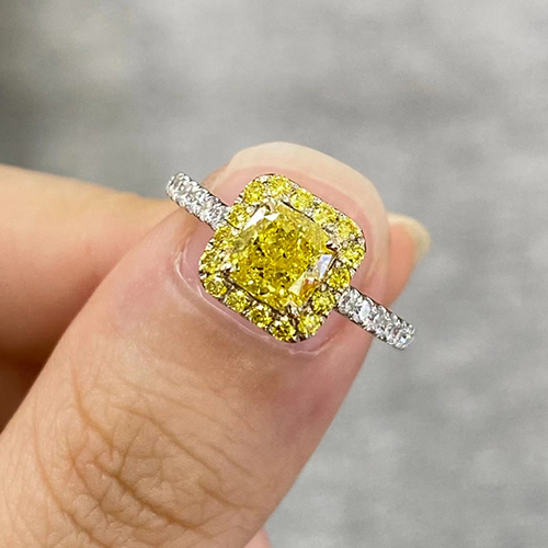 SLZZKCZ043 1.523ct Cushion Yellow Lab Grown Diamond in 18K White Gold Ring