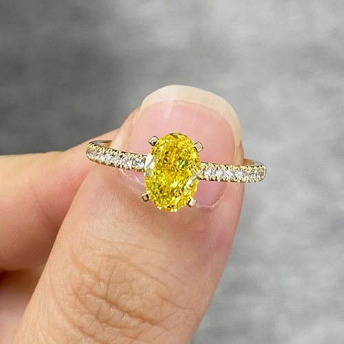 SLZZKCZ04502 1.249ct Oval Yellow Lab Grown Diamond in 18K White Gold Ring