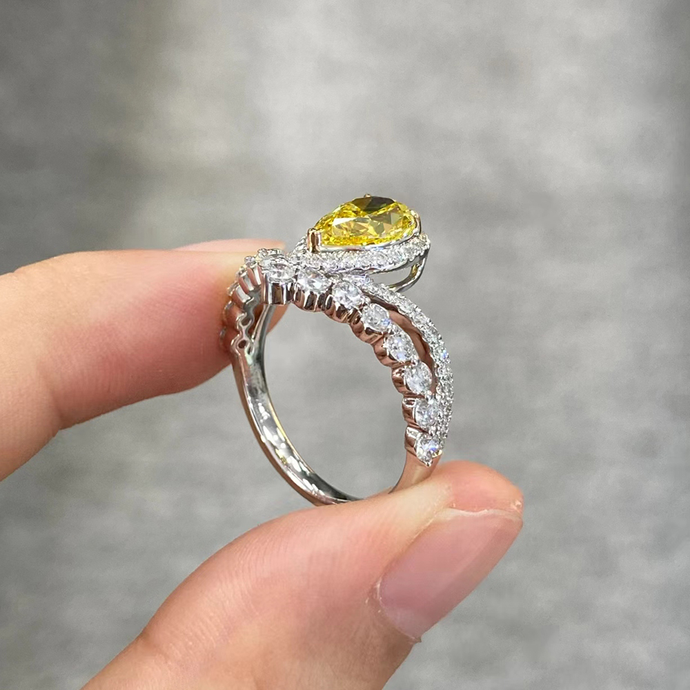 SLZZKCZ046 2.45ct Pear Yellow Lab Grown Diamond in 18K White Gold Ring