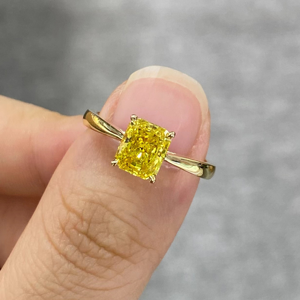 SLZZKCZ047 1.24ct Radiant Yellow Lab Grown Diamond in 18K White Gold Ring