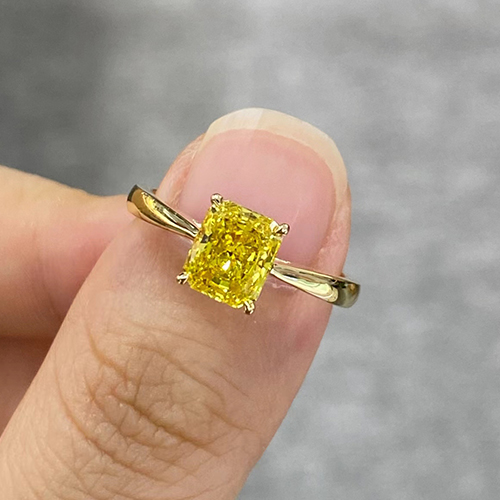 SLZZKCZ047 1.24ct Radiant Yellow Lab Grown Diamond in 18K White Gold Ring