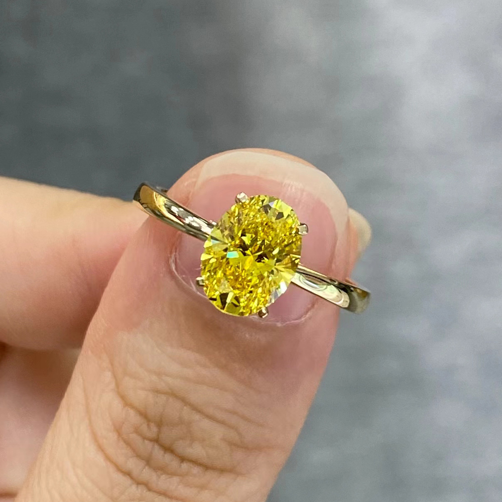 SLZZKCZ076 1.59ct Oval Yellow Lab Grown Diamond in 18K White Gold Ring