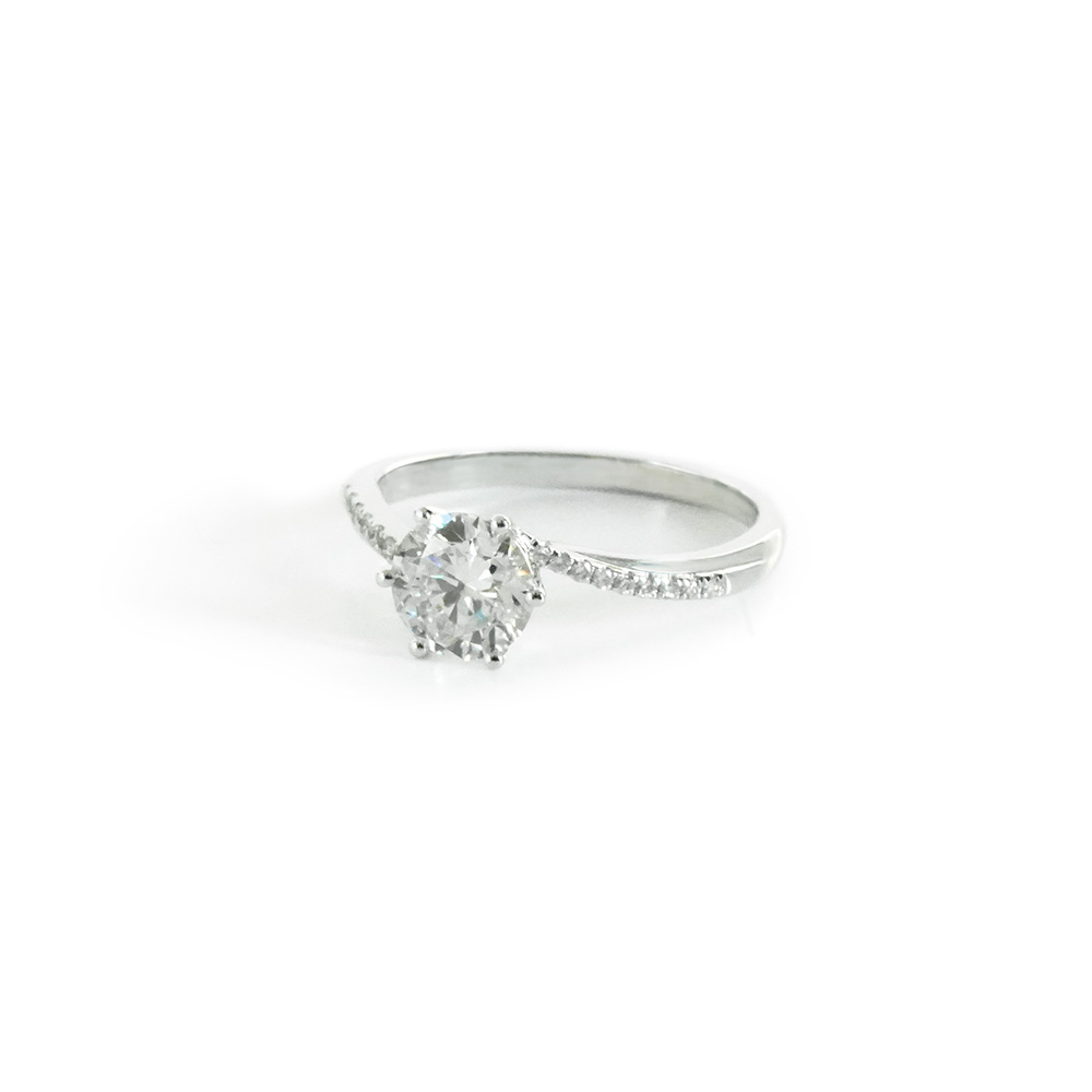 1.06ct+0.073ct Six Prong Twisted Shank White Lab Grown Diamond in 18K White Gold Ring