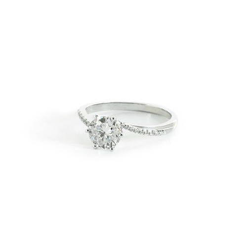 1.06ct+0.073ct Six Prong Twisted Shank White Lab Grown Diamond in 18K White Gold Ring