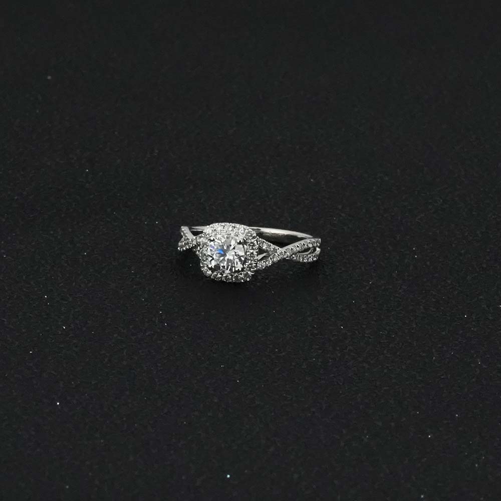 0.5ct+0.377ct Twisted Shank Sugar Cube White Lab Grown Diamond in 18K White Gold Ring