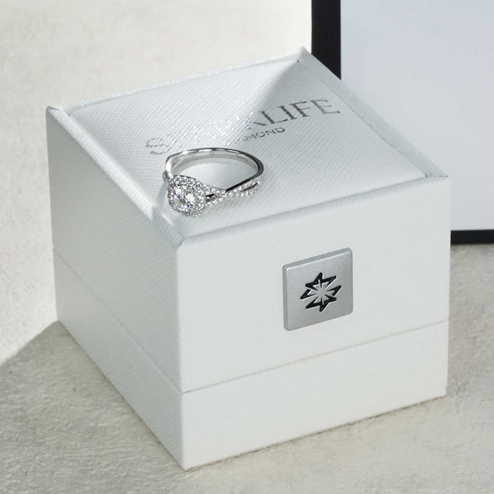 0.5ct+0.377ct Twisted Shank Sugar Cube White Lab Grown Diamond in 18K White Gold Ring