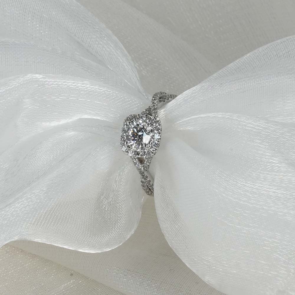 0.5ct+0.377ct Twisted Shank Sugar Cube White Lab Grown Diamond in 18K White Gold Ring