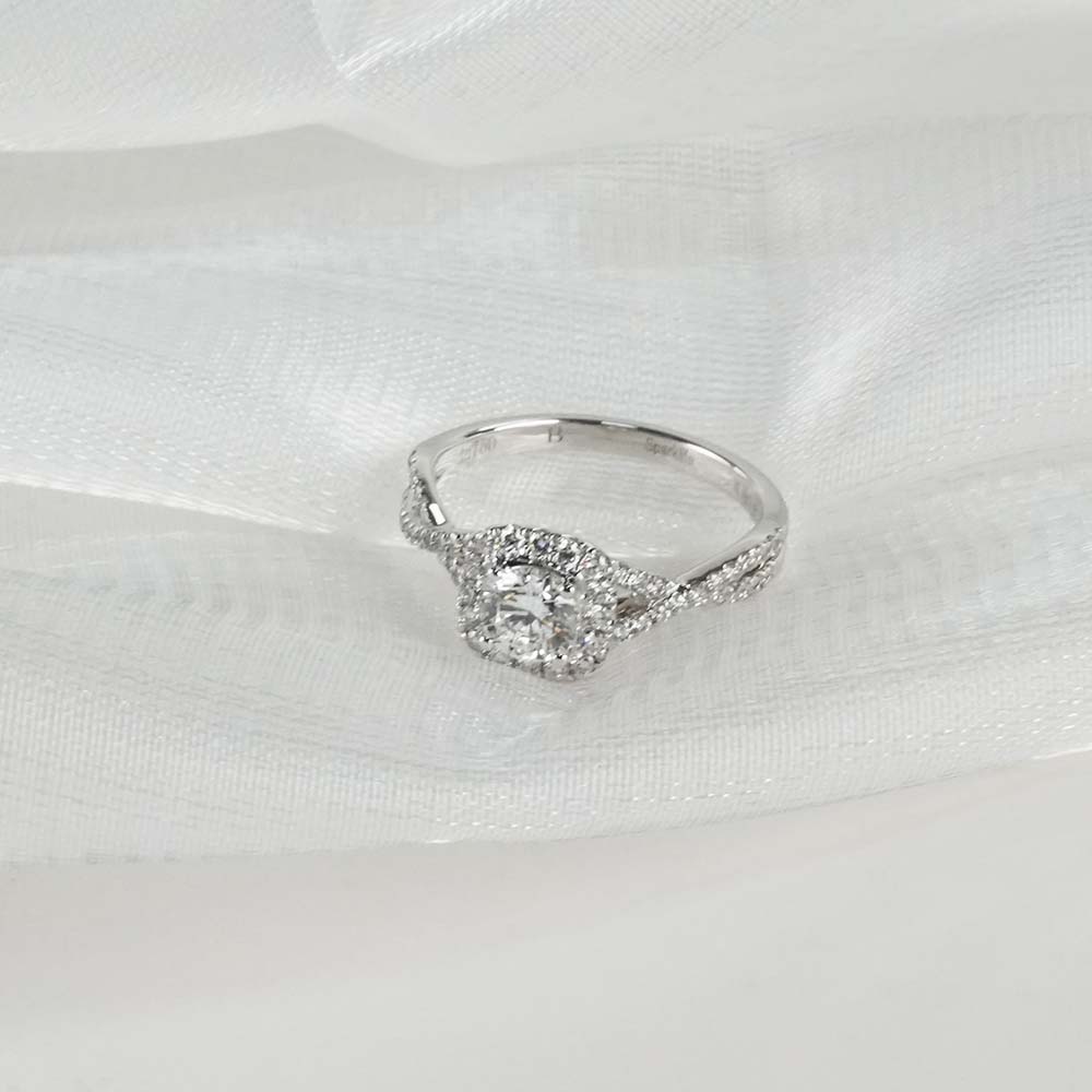 0.5ct+0.377ct Twisted Shank Sugar Cube White Lab Grown Diamond in 18K White Gold Ring