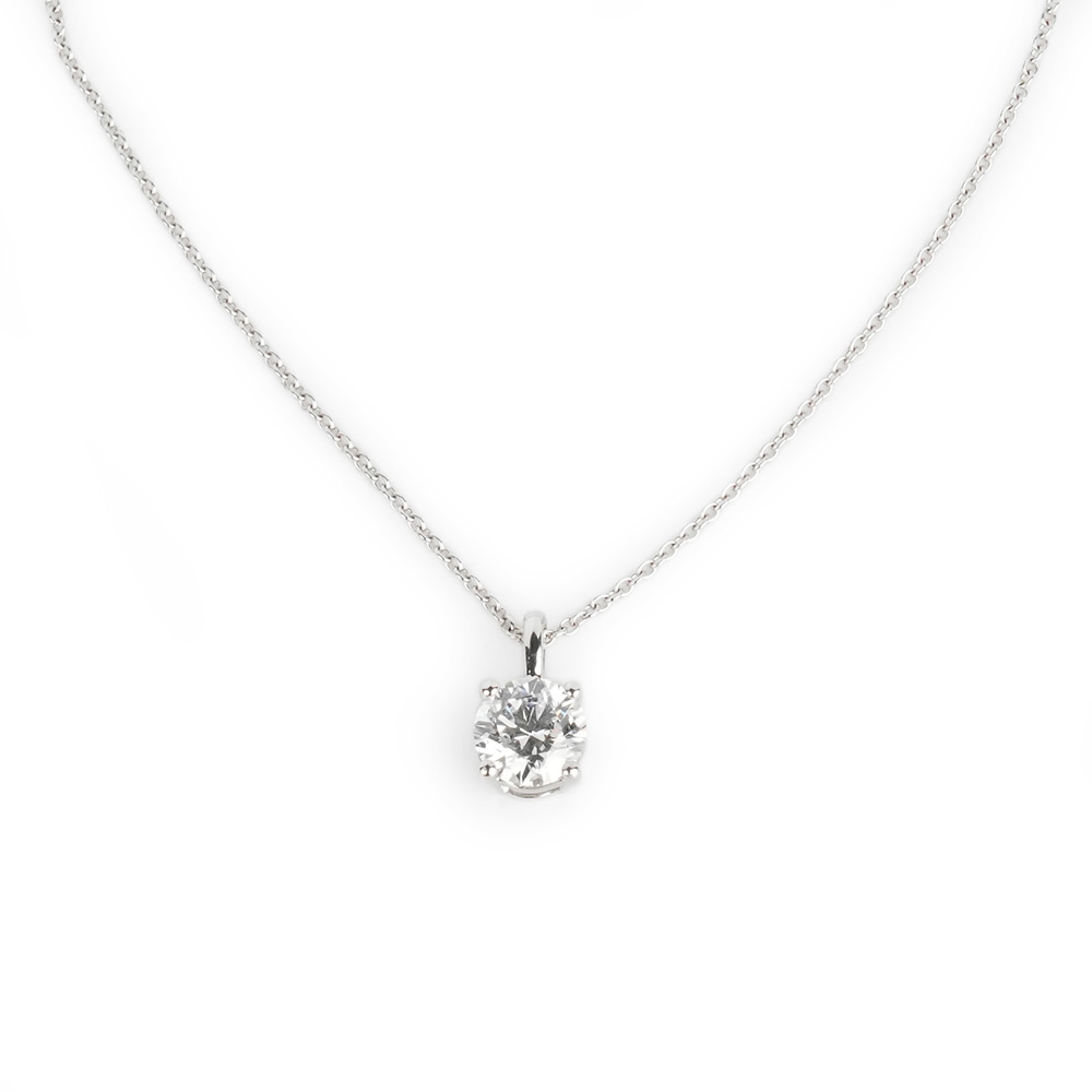 1.01ct Four Prong Sparkling O White Lab Grown Diamond in 18K White Gold Necklace