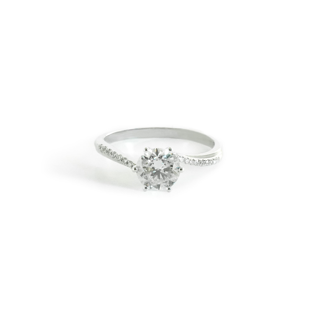 1.06ct+0.073ct Six Prong Twisted Shank White Lab Grown Diamond in 18K White Gold Ring