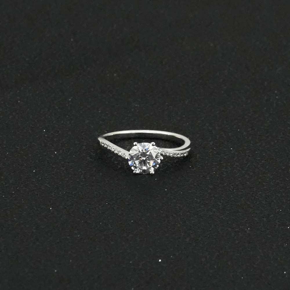 1.06ct+0.073ct Six Prong Twisted Shank White Lab Grown Diamond in 18K White Gold Ring