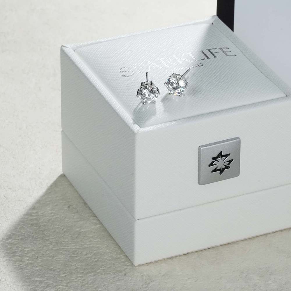 2.049ct Six Prong White Lab Grown Diamond in 18K White Gold Stud Earrings