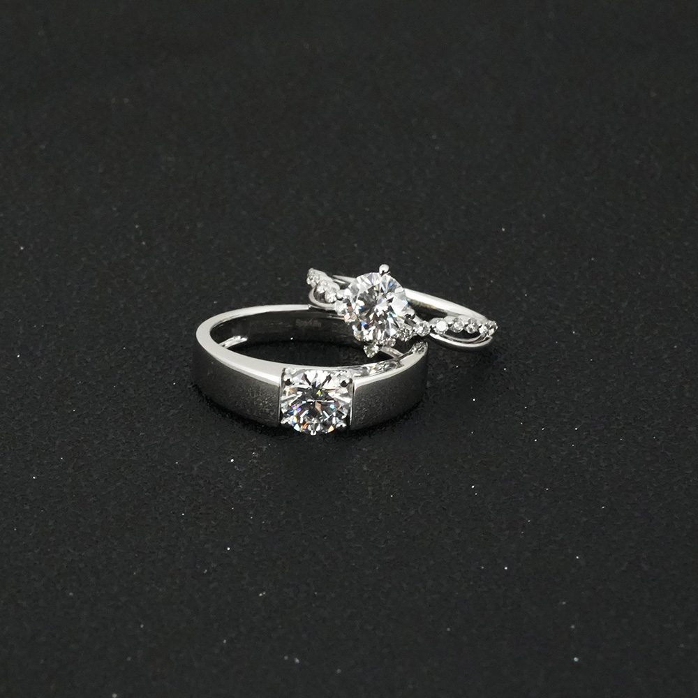 1.078 ct+0.486ctStarlight Four Prong White Lab Grown Diamond in 18K White Gold Ring