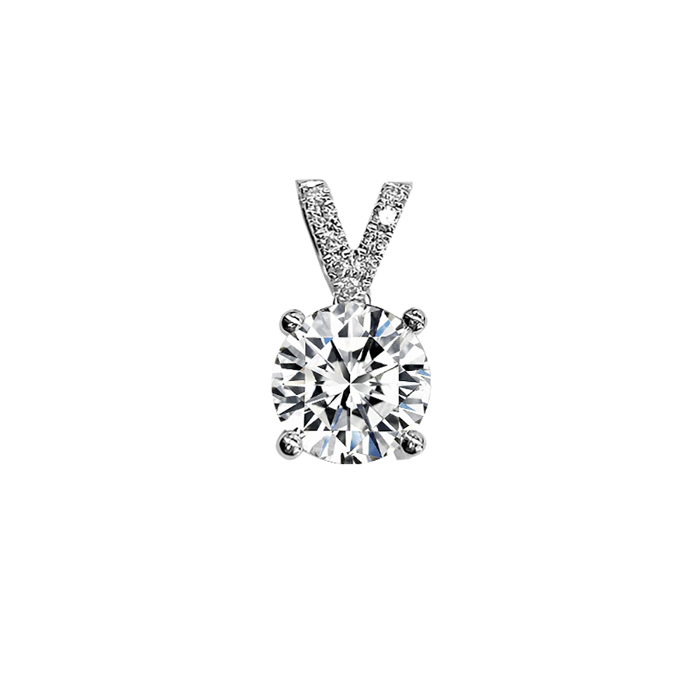 Bunny Ear Diamond-Shank Four-Prong White Lab Grown Diamond in 18K White Gold Pendant