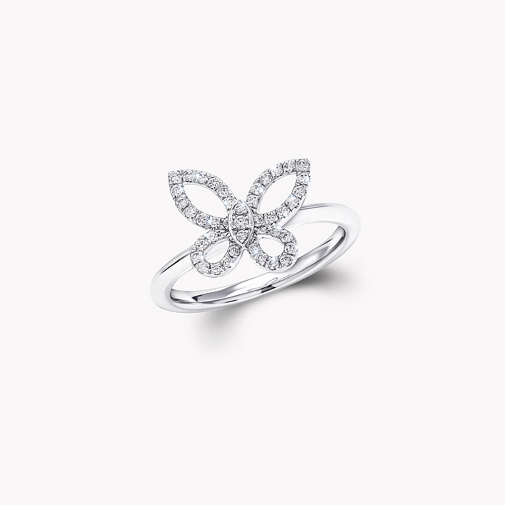 Butterfly White Lab Grown Diamond in 18K White Gold Ring