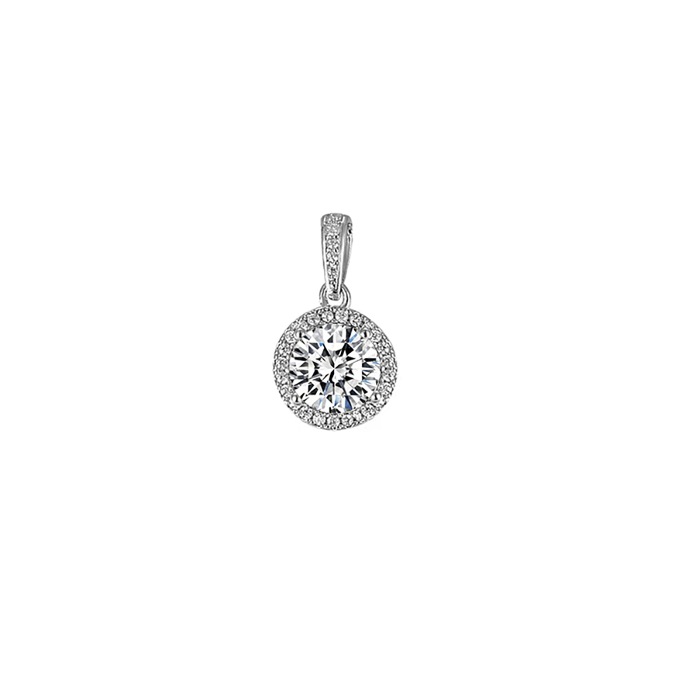 Round Halo Setting White Lab Grown Diamond in 18K White Gold Pendant