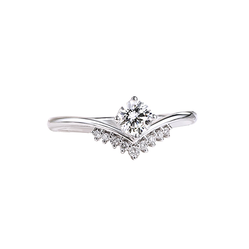 V Shaped Crown White Lab Grown Diamond in 18K White Gold Ring